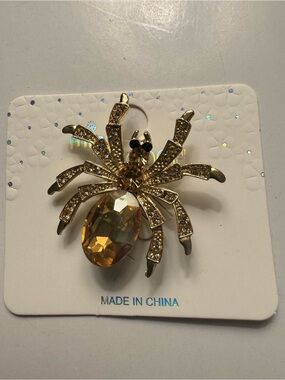 New MINT Spider brooch -gold/topaz